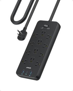 2100j Anker 711181895629 Surge Protector Flat Plug Power Strip 12 Ac Outlets 5feet Ex