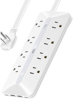 Anker 744110445718 Power Strip With 900j Surge Protector Flat Plug Extension Cord Multi