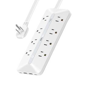 A91f4121 Anker Power Strip With 900j Surge Protector Flat Plug Extension Cord White