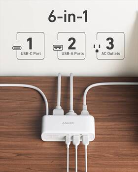 Aka9139111 Anker 521 Power Strip White 3xac Outlet 1xusb-c 2xusb-a New