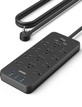 Aka9192 Anker 12 Outlets Power Strip Usb C Charger Surge Protector 2100j Flat Plug 5ft