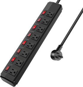 An-b88-15 Annquan 8 Outlet Metal Power Strip With Individual Switches Heavy 10ft Cord Black