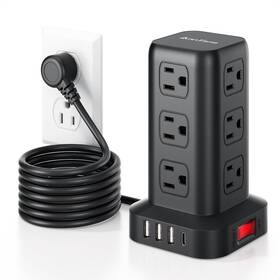 Anntane 313039254284 Surge Protector Power Strip 6.5 Ft Cord Tower With 4 Usb Ports 1us