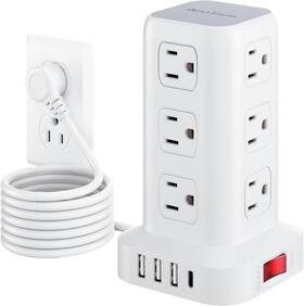 Anntane 445035423401 Surge Protector Power Strip 6.5 Ft Cord Tower With 4 Usb Ports 1us
