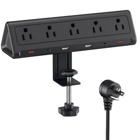 Anntane 797606891285 6.5 Ft Desk Clamp Power Strip With 5 Ac Outlets And 6 Usb Ports Pd 40w Usb-c Fa
