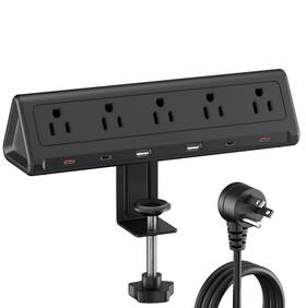 Anntane 797606891292 10 Ft Desk Clamp Power Strip With 5 Ac Outlets And 6 Usb Ports Pd Black