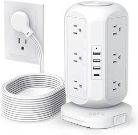 A316 Aofo Tower Power Strip Flat Plug With 12 Outlets 4 Usb 1 C Surge Protector