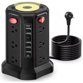 Aoibox 726084666894 Power Strip Tower 10 Ft. 14 / 3 Heavy Duty Indoor Braided Extension Cord With 5