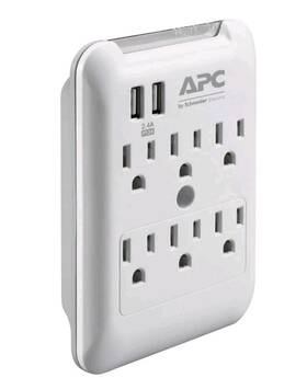 Pe6wu2 Apc Surgearrest 6-outlet Wall-tap Surge Protector With 5v 2.4a Usb Ports 6pack