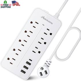 Asamoom 445012797747 20ft Surge Protector Power Strip Extension Cord With Usb C Flat Plug Po
