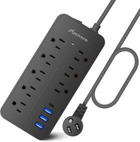 Asamoom 726084691742 20ft Surge Protector Power Strip Extension Cord With Usb C Flat Plug Po