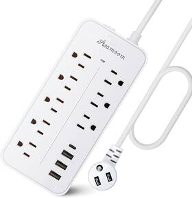 Asamoom 744759108562 20ft Surge Protector Power Strip Extension Cord With Usb C Flat Plug