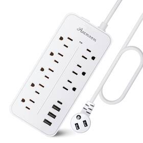 Asamoom 795063821234 15ft Surge Protector Power Strip Extension Cord With Usb C Flat Plug