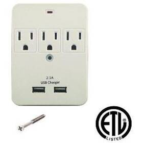 70110 Ate 3 Outlet Plug Adapter With Usb Charging Ports