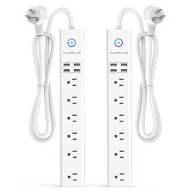 1t-4v7k-femv Auoplus 2 Pack Power Strip Surge Protector Flat Plug - 6 Widely Spaced Outlets 4 Usb