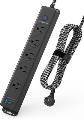 Auoplus 445022072070 Surge Protector Power Strip With Usb C Ports 10ft Braided Extension Cord 5 Out