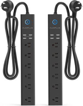 Auoplus 744110282818 2 Pack Power Strip Surge Protector - 6 Outlets 4 Usb Ports 6ft Long Exte