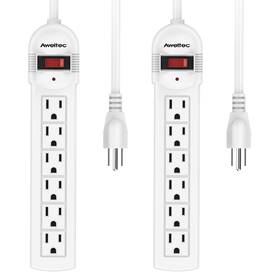 Aweltec 951340640743 6-outlet Surge Protector Power Strip 2-pack - Etl 900 Joules 5-foot Extensi