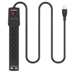 Aweltec 951340640804 6outlet Surge Protector Power Strip With 2 Usb Ports Etl 900 Joules 5foot Extens