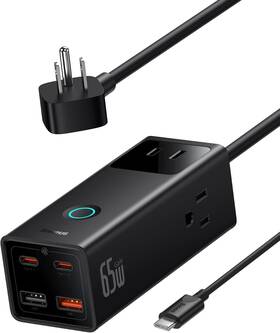 Ccgan65-3acs Baseus Power Strip Surge Protector 1200j - Pd65w Usb C Charger Extension Cord Wi