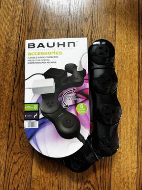 Bau-1716 Bauhn Flexible Surge Protector 6 Outlet Slim Design Black 1080j