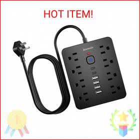 Bawmwim Tt-ps10 Surge Protector Power Strip 8 Outlets 1250w/10a 6 Usb Charging Ports