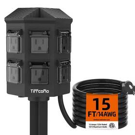 Beambox 445007297290 15 Ft. Outdoor Power Strip Weatherproof With Stake 6 Grounded Outlets 15a/3 Condu