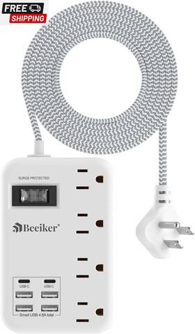 Beeiker 313095896824 6 Usb 2 C Surge Protector Power Strip- 5ft Travel Strip With 4.8a