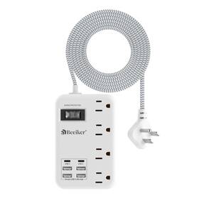 Usb-5ft-980j Beeiker 775-5 6 Usb 2 C Surge Protector Power Strip- 5ft 24w White