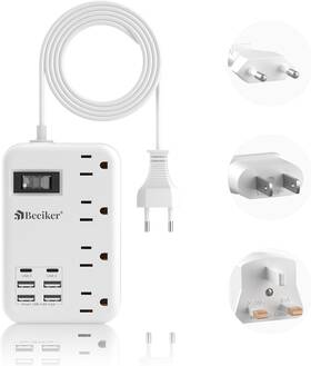 775c Beeiker European Travel Plug Adapter Us To Europe Type C/a/g Plug-3ft-24w Usb White