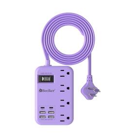 775p-5 Beeiker 6 Usb 2 C Purple Travel Power Strip- 5ft Extension Cord With 24w