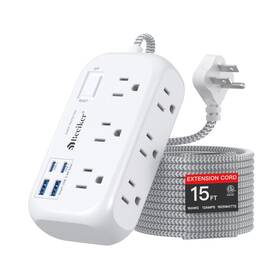 782-15 Beeiker 4 Usb 2 C Surge Protector Power Strip- 15 Ft Extension Cord With 6 Widel