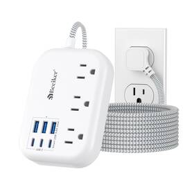 789-10 Beeiker 6 Usb 3 C Surge Protector Power Strip- White-10ft-24w-980j White