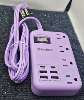 Bk-775uspurple-5f Beeiker 6 Usb 2 C 5 Ft Purple Travel Power Strip Extension Cord