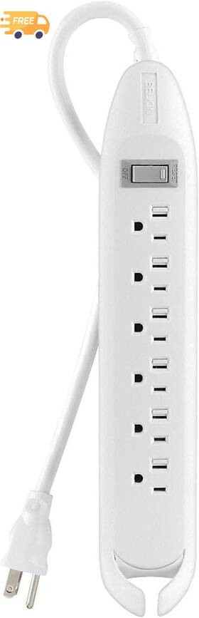 Belkin 711181945508 6 Outlets Power Strip 12ft Cord 15-amp Circuit Breaker Slim Design