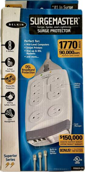 F9s820-06 Belkin 722868394038 New Surge Protector Power Supply 6ft Cord 8 Plug 1770 Joules