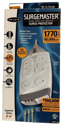 Belkin 722868487242 Superior Series 8-outlet Surge Protector 6 Power Cord Phone Satellite