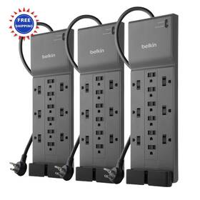 Belkin 745883906338 12 Outlet Surge Protector Power Strip 8ft Cord Heavy Duty Extension Flat