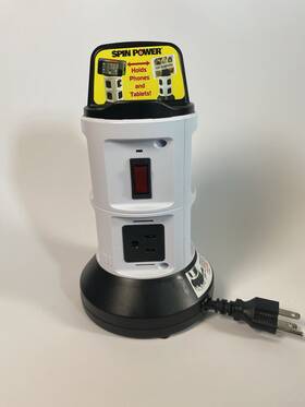 2999feda Bell Howell Surge Protector Tower 8 Outlets Usb Retractable Cord Phone Holder