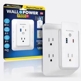 Bell Howell 445019833806 Wall Power 5 Outlets 1 Usb And Usb-c Ports Quick Charging Station