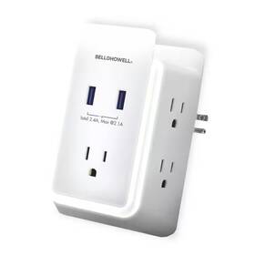 Bell Howell 726084153448 Wall Power 5 Power-outlets/2 Usb Ports Surge Protection Adapter Tap With Ni