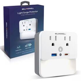Bell Howell 744110313352 Light Surge Protector Multi Power Station 2 Ac Outlets 1 Usb-a And Usb-c Por