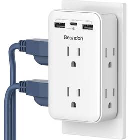 Wl-05ss-c2u Beondon 2 To 3 Prong Outlet Adapter Extender With Usb Ports 1 Usb-c