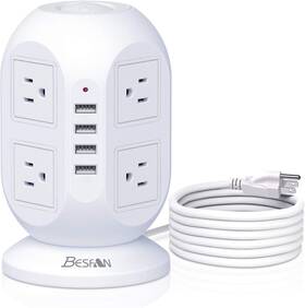 Besfan 445041224269 10 Ft Surge Protector Power Strip With 8 Outlets And 4 Usb Ports