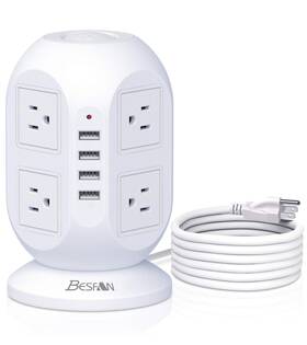 Us-bs10005 Besfan Tower Surge Protector Power Strip 10 Ft Extension Cord With Multiple Outlets