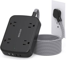 Beshon 705353269196 Power Strip With 2 Usb C - 5 Ft Flat Extension Cord Plug