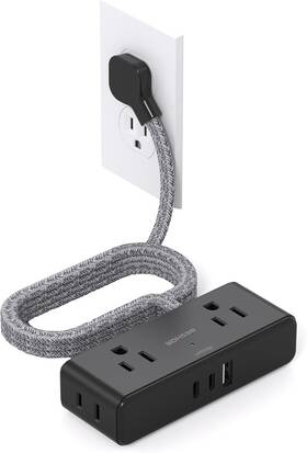 Bs104b3 Beshon Black Flat Extension Cord 3 Feet Plug Power Strip 4 Widely 3ft