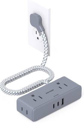 Bs104tg Beshon Flat Plug Power Strip 6 Feet 4 Widely Outlets With 3 Usb Ports 2 6ft Gray