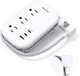 Bs321 Beshon Flat Plug Power Strip 3 Outlets With Usb Ports 2 C White