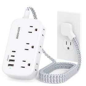 Bs621 Beshon Flat Extension Cord 5ft Plug Power Strip With Usb C 6 Outlets 4 Po